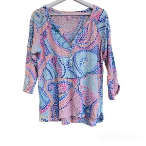 Lily Pulitzer Womens Tile Way 3/4 Sleeve Pattern Top Size Large